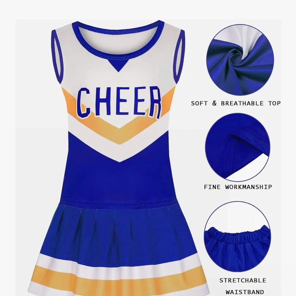 Blue & White Cheerleading Top and Skirt Set (Girls 7/8)
